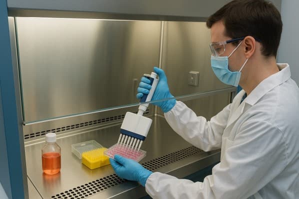 Cell-based assay workflow in the Elevalue Laboratories facility